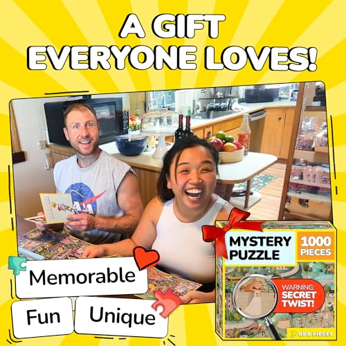 Image of Odd Pieces Jigsaw Puzzles 1000 Pieces with Storytelling Comics, for Women, White Elephant, Mystery Puzzle for Adults & Kids - 19.7'' x 27.6'' Frameable Magic Puzzle Art (Silver Lining)