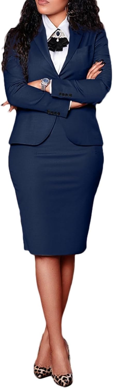 Women's 2 Piece Suit Skirt Set Dressy Business Long Sleeve Blazer and Pencil Skirt Outfits, Work Blazer Jacket Skirts Sets