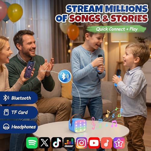Image of YLL Mini Karaoke Machine for Kids Adults, Portable Bluetooth Speaker with 2 Wireless Microphones, Birthday Gifts Toys for Girls Boys Ages 3, 4, 5, 6, 7, 8, 9,10,11,12+ Years Old Toddler (Royal-Blue)