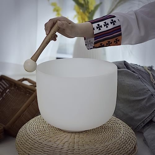 TOPFUND B Note Crystal Singing Bowl Crown Chakra 10 Inch with Heavy Duty Carrying Case and Suede Mallet