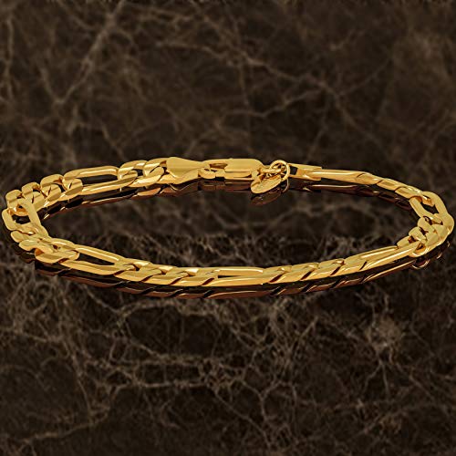 LIFETIME JEWELRY 4mm & 7mm Figaro Chain Bracelet 24k Gold Plated for Men and Women4