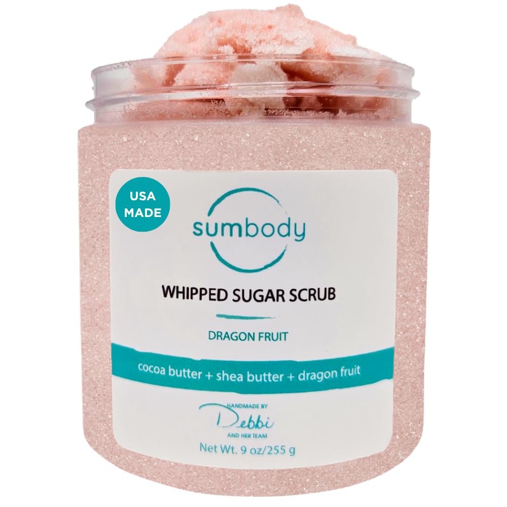 Sumbody USA Dragon Fruit Shea Sugar Body Scrub (9oz) Moisturizing Exfoliating Body Foot Hand Scrub Hydrating Nourishing Bath Essential Scrubs Women