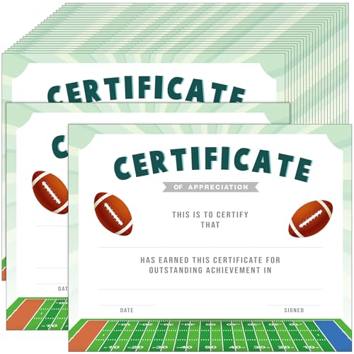 Chiisong 36 Pieces Sports Achievement Award Certificates of Appreciation Sport Certificates for Employee Teacher, 9.84 x 7.87 Inches(Football)