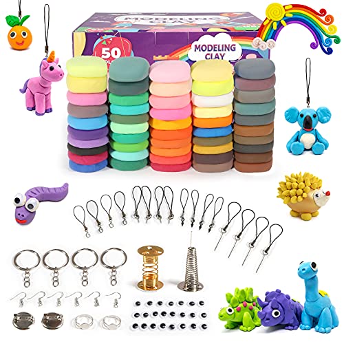 Modeling Clay Kit for Kids, Exptolii 50 Colors Air Dry Magic Clay with Tools, Animal Accessories Super Light DIY Molding Clay Gift for Boys, Girls 3+