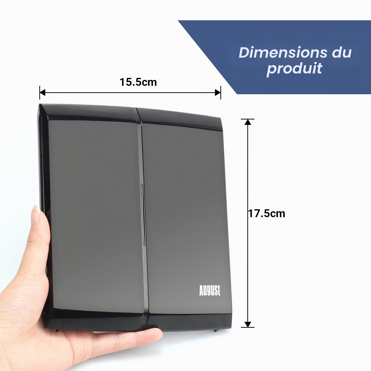 August DTA300 - Antenne TV Interieur Puissante Amplifiée TNT HD Numérique - Filtre 4g, Haut Gain, Booster, Petite et discrète, France Belgique, UHF VHF, Cable 2m, Maison, Caravane - Noir