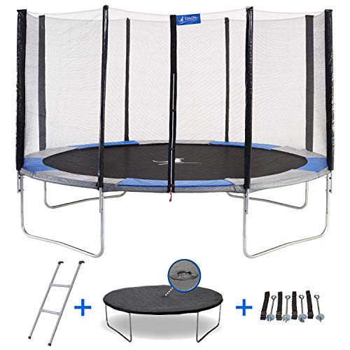 KANGUI RALLI: Cama elástica Redonda con Red, Escalera y Lona de protección, K0178, Azul/Gris, 430 cm