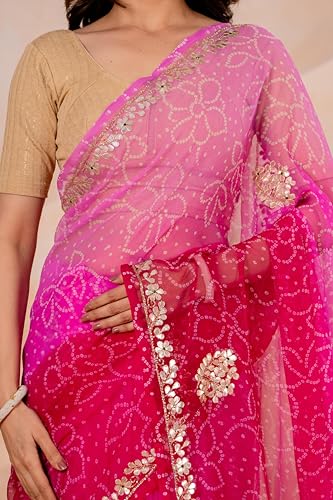 Image of Women's Ombre Net Saree with Gold Sequin Embellishments | Festive Saree for Women | Wedding, Reception and Evening Function Ethnic Wear | Pink