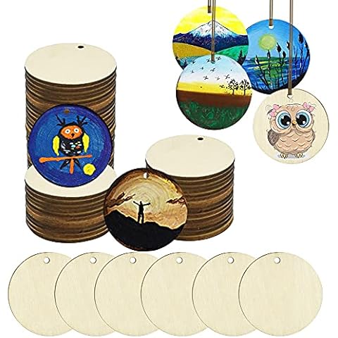 ANTHYTA Wood Circles for Crafts,Wooden Unfinished Round Circles,50Pcs Wooden Discs with Hole,Round Wood Plaque,Thin Wooden Discs,Round Wood Slices for Painting and Christmas Decorations(4cm) Cover
