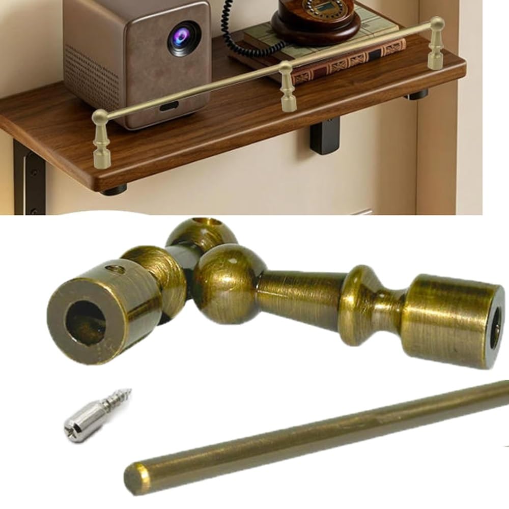 SVBVRFEEW Retro Shelf Railing Brass Gallery Rail Kit Wine Cabinet Safety Fence Decorative Guardrail Rod Anti-Fall Rail Fence for Shoe Cabine(Vintage A,17in/43.2cm)