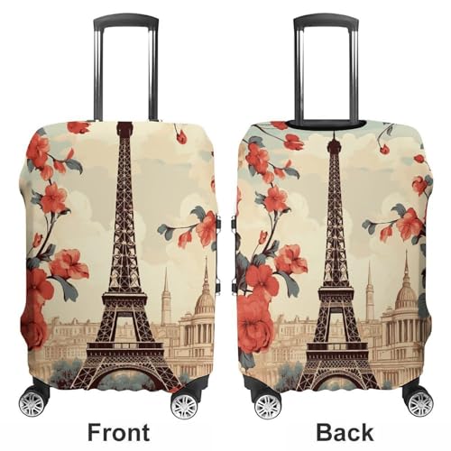 Paris Vintage Floral Luggage Cover, Washable Elastic Suitcase Cover Protector Fit 18-32 Inch Luggage3