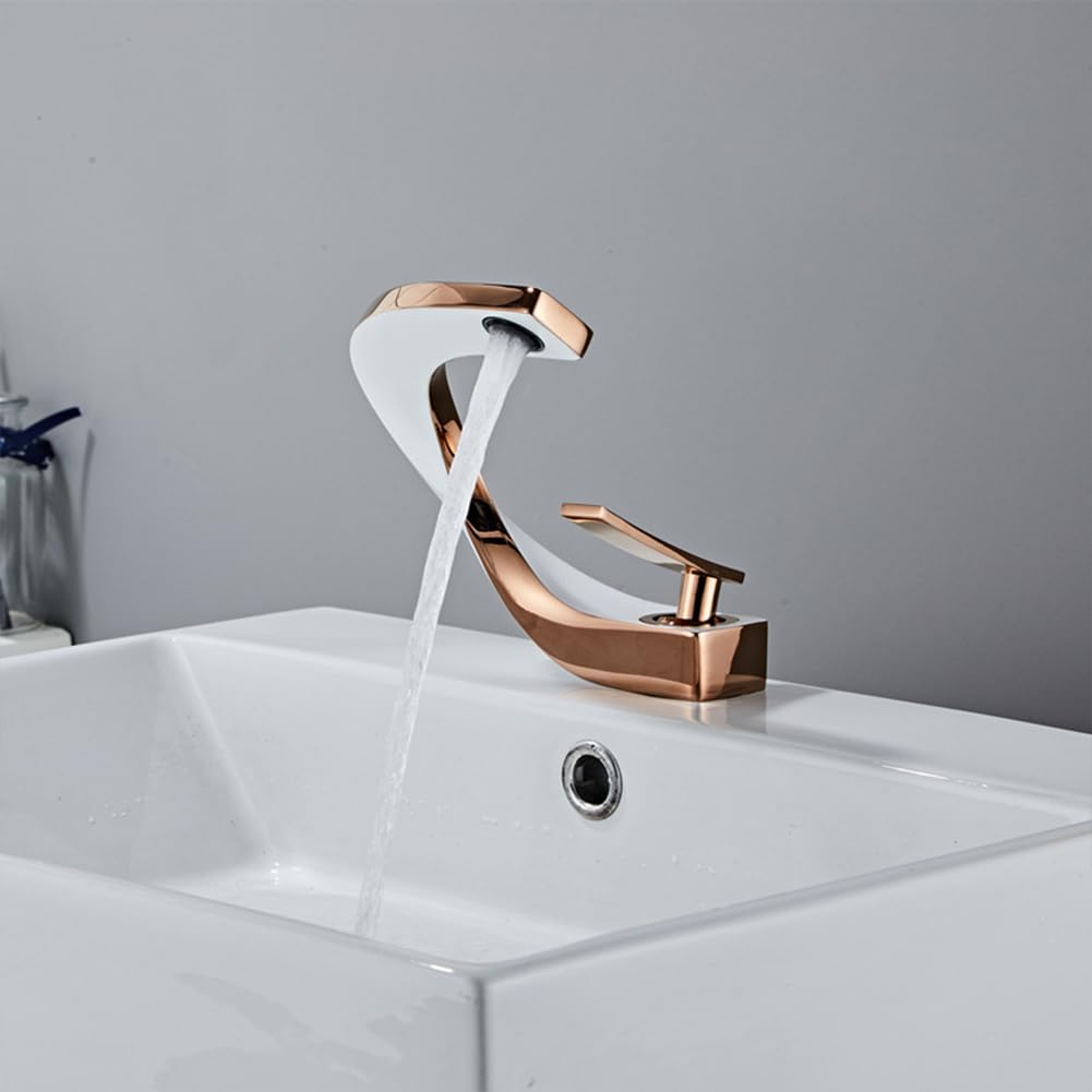 Wasserhahn Bad Waschtischarmatur Messing Einhebel Mischbatterie Waschbecken Armatur, Badarmatur Waschtischbatterie Badezimmer, Roségold