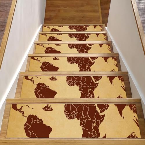 Alfombras para peldaños con mapa marrón que evitan resbalones de perros en escaleras de madera 2