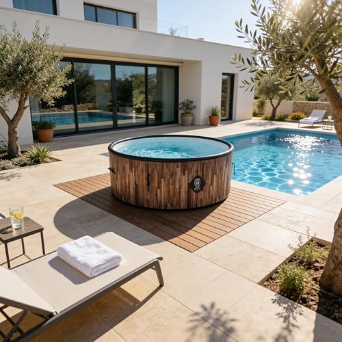 Miniatura 4 de Coco Spa Bañera De Hidromasaje St Tropez - Piscina Fuera Del Suelo De 180 Cm De Diámetro - 1200 Litros - Imitación De Madera Verdadera