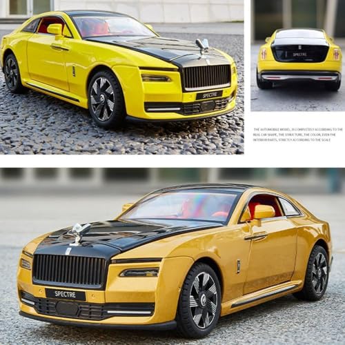 Image of 1:24 Rolls-Royce Spectre Diecast Metal Pull Back Car with 6 Openable Doors with Sound and Light Toy Decoration car Best Gift Toys for Kids (1.24 Rolls Royce Spectre - Gold)