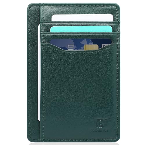 Pomelo Best Herren-Geldbörse, schmale Geldbörse aus echtem Leder mit RFID-Blockierung, ultradünnes Kreditkartenetui für 7 Karten und Bargeld, Reisen und den Alltag (Dunkelgrün)