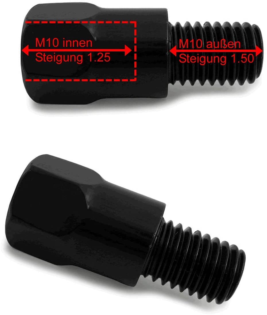 Area1 M10 x 1,25 na M10 x 1,50 adapter do lusterka motocyklowągo (2 sztuki) kompatybilny z motocyklami (zestaw 2 kompatybilny z