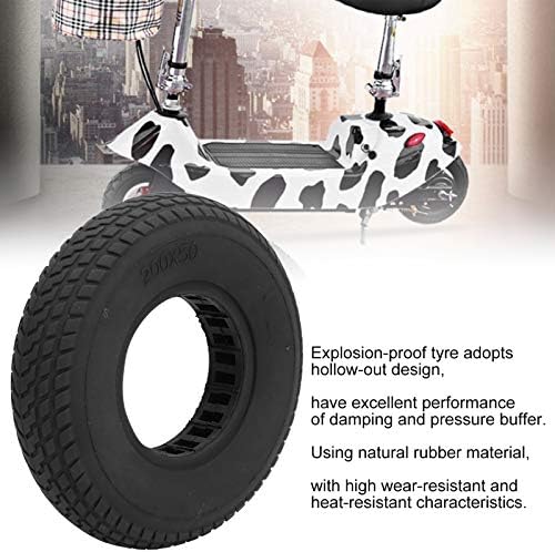 Scooter Solid Tire 200x50mm, Natural Rubber Hollow-Out Design with Enhanced Grip for Electric Scooters Replacement Parts‌ (Black)