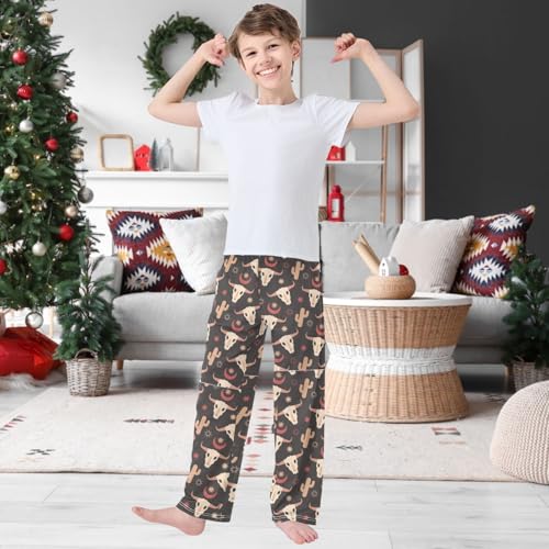 Boy's Pants Western Vintage Boho Texas Jogger Pants Elastic Waist Long Bottoms Trousers with Pockets 6-14 Years2