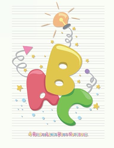4 Ruled/Lines Kids Notebook: Handwriting Notebook 4 Lines : Children Four Line Notebook For Handwriting : Improve Handwriting For Children : 200 Pages