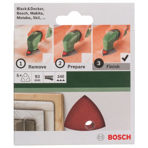 BOSCH 5 Fogli Delta 93mm 6 Fori Velcro G240