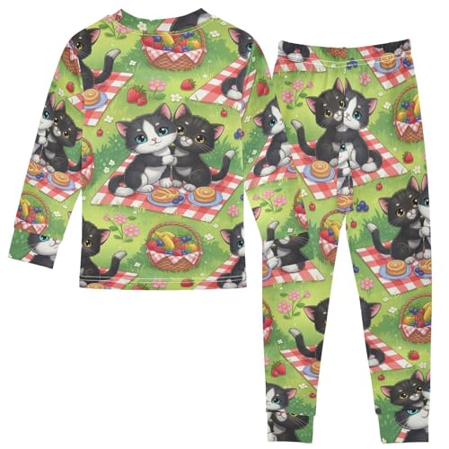 Pajama Sets Long Sleeve Cats Picnic Basket Food Soft Comfy Sleepwear 2 Piece PJS 3-8T3