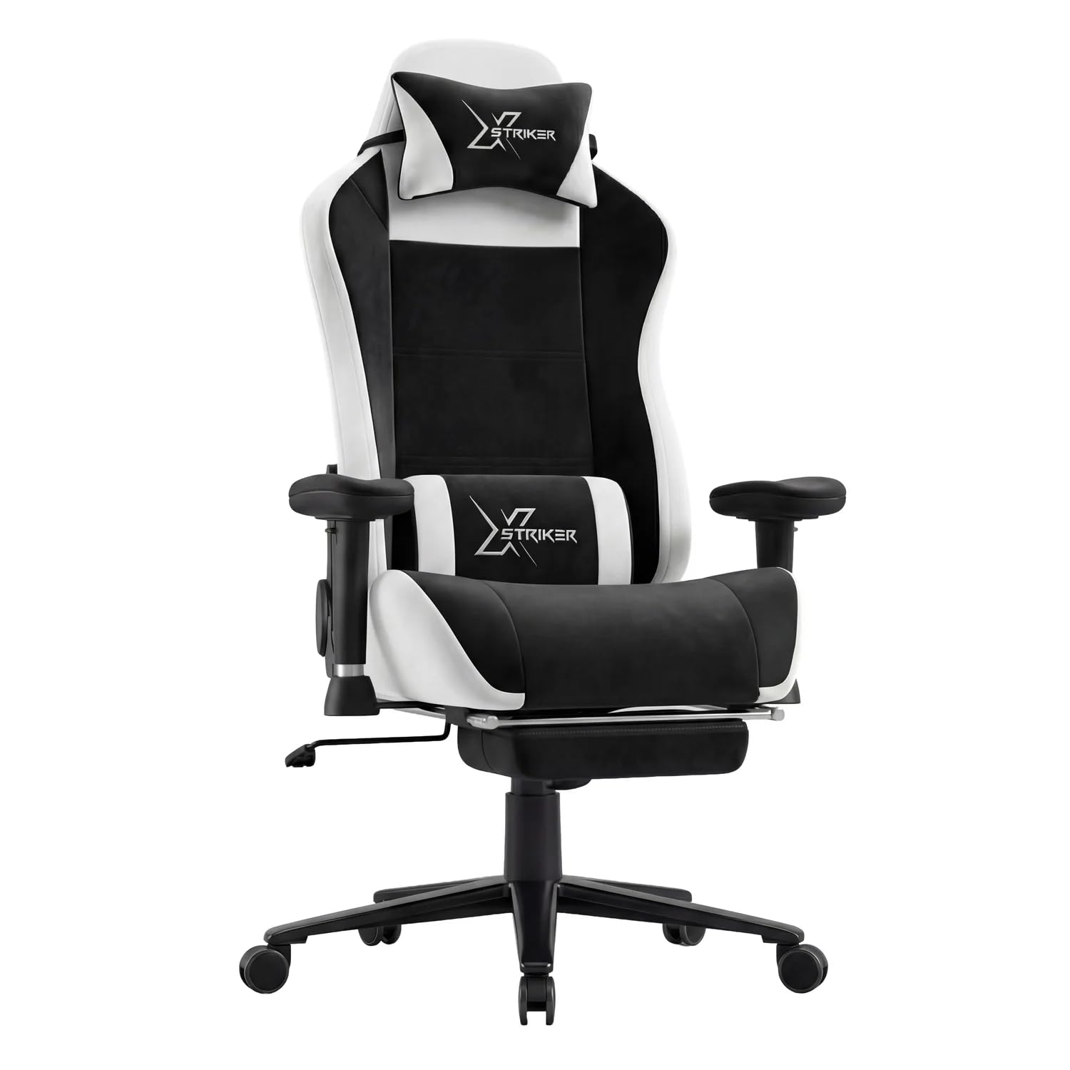 Blisswood Velvet Gaming Chair for Adults – Ergonomic Reclining Gamer Chair with Footrest, Adjustable 2D Armrests, Wide Wingless Seat, Comfortable Computer Chair with Thick Foam Cushion - Black & White