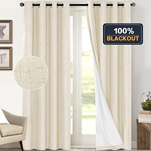 Image of PrinceDeco 100% Blackout Curtains 108 Inches Long 2 Panels Set for Bedroom Living Room Farmhouse Style Keep Warm Large Window Draperies 108 inches Length with Thermal Insulated Liners,Bleached Sand
