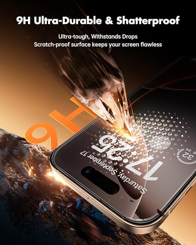 Image of UNBREAKcable Privacy Screen Protector for iPhone 16 Pro, Anti-Spy Shatterproof Tempered Glass [True 28Anti Spy] [9H Hardness] [Easy Installation Frame] Black Protector for iPhone 6.3 inch - 2 Pack