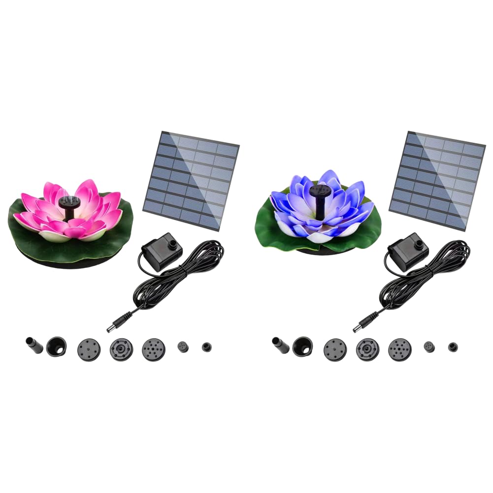 HTU Bomba de Fuente Solar para pájaros, Mini Fuente de Loto con 6 boquillas para jardín, Estanque, Piscina, Acuario y Exterior, fácil de Instalar-Pink+Blue