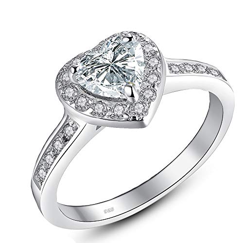 MABELLA Sterling Silver Jewelry 1.90 CT Halo Heart Engagement Ring Cubic Zirconia Promise Rings for Women, Size 10