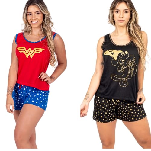 Kit 2 Pijama Feminino Calor Personagens Curto Verão (P, Variados)