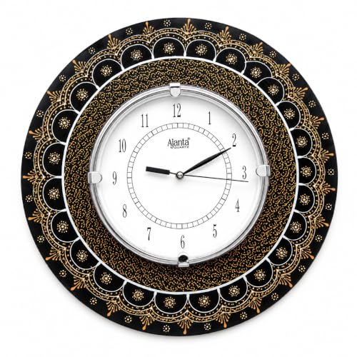 Image of Ajanta Quartz 13-Inch Round Wall Clock (33 x 33 cm) ? Premium Black & Gold Traditional Mandala Design | Decorative Ethnic Wall Watch with Tick-Tack Sound for Living Room, Home and Office