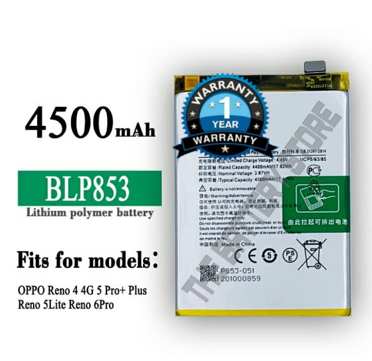 Image of THE BATTERY STORE Orignal BLP853 Battery for Oppo Reno 4 4g 5 pro+ Reno 5 lite Reno 6 pro Battrey with 1 Year Warranty**(PP16)