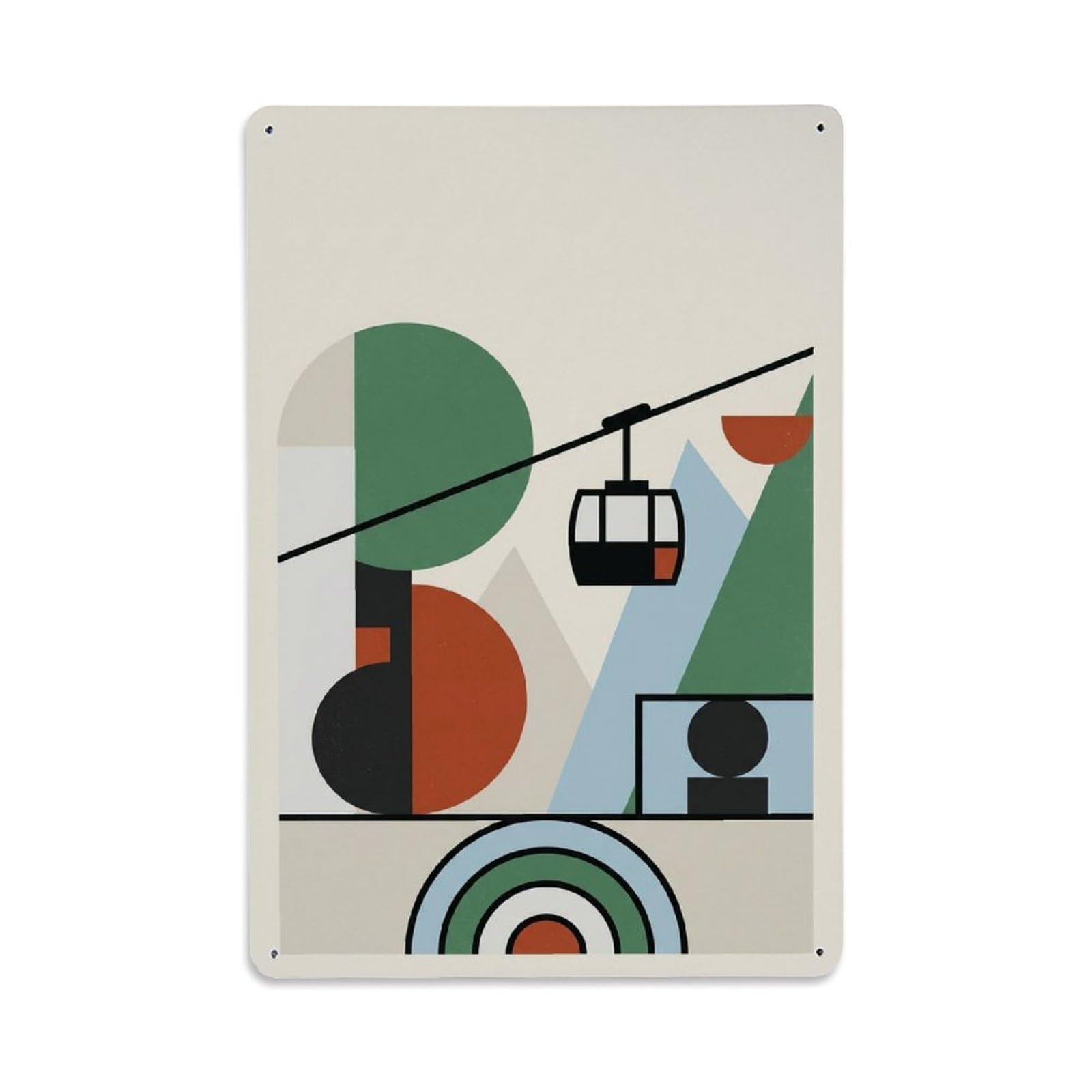 Retro Alpine Shapes Cable Car Cabin Cream Background Metal Tin Sign Plaque Wall Decor for Cafe, Man Cave, Club Bar, Office, Home Garden Round Metal Poster 8x12Inch