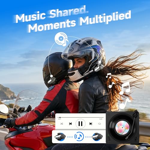 Image of Moman Motorcycle Intercom, 2-Way Intercom Communication Systems, FM Music Sharing, Hi-Fi Stereo, CVC Noise Cancellation, Waterproof BT5.1 Group Helmet Speaker Headset, for Dirt Bike /ATV(H2S 2 Pack)