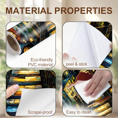 Image of Starry Town Door Sticker, Peel & Stick Door Cover, 30.3x78.7in