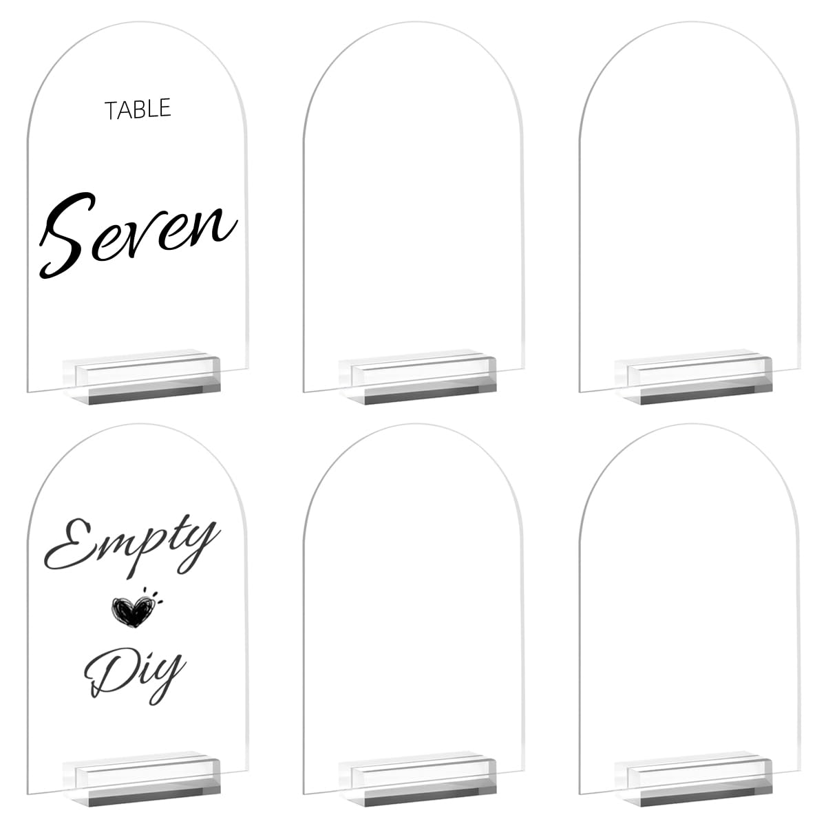 5x7 Inch Clear Arch Acrylic Sign with Stand-6 Pack Clear Acrylic Blank Arched Acrylic Sheets with Holder, DIY Acrylic Arch Sign Blank for Wedding Table Number Menu Sign Bar List Sign