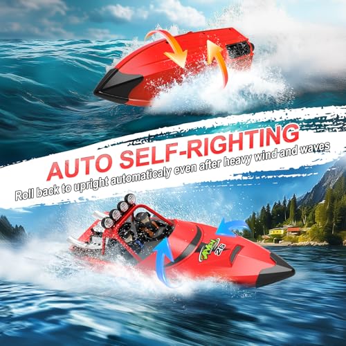 AIGIMU RC Boat with LED Lights Remote Control Boat for Lakes Pools Salt Water,Toy Boat for Kids & Adults 20+MPH, 40+ Min Running Time 2.4GHz Full Proportional Fast Speed Boat Pool Toy for Boys