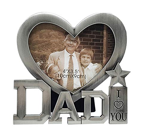 Exporee Dad I Love You Marco de Fotos, Forma de Corazón Metal Marco de Decoración de Escritorio, Regalo para el Día del Padre o Cumpleaños Cover