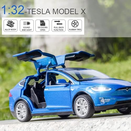 Image of SPITEN Tesla X Model 1:32 Scale Exclusive Alloy Metal Pull Back Die-cast Car Scale Model with Sound Light Mini Auto Toy for Kids Metal Model Toy Car with Sound and Light(Multicolour)