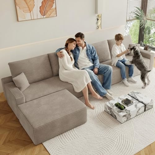 Image of Oversized Modular Sectional Sofa Couch, Large 5 Seater Corner Sofa Modern U Shaped Sectional Couch with Ottoman Cloud Couches for Living Room, Office, Spacious Space, Corduroy, No Assembly, Camel