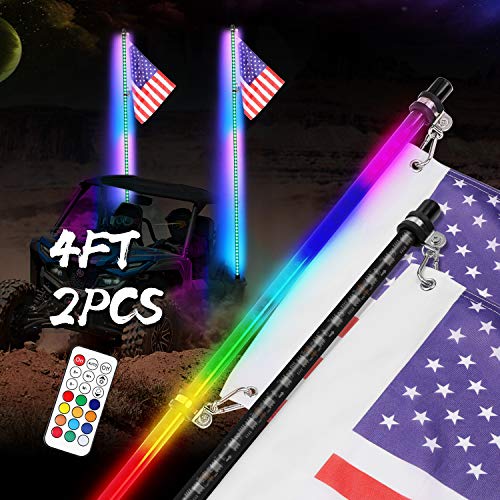 LED Whip Lights, Teochew-LED 2PCS 4FT Spiral RGB Lighted Whips RF Remote Control RGB Whip Light with Dancing Chasing Light LED Antenna Light for ATV UTV SXS RZR 4X4 Polaris Truck