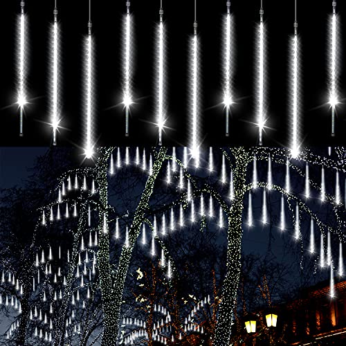 Aluan Christmas Lights Meteor Shower Lights, 20 Tube 960 LED 20inch Outdoor Falling Rain Lights Waterproof Plug in Meteor Lights for Holiday Party Christmas Decoration, Cool White
