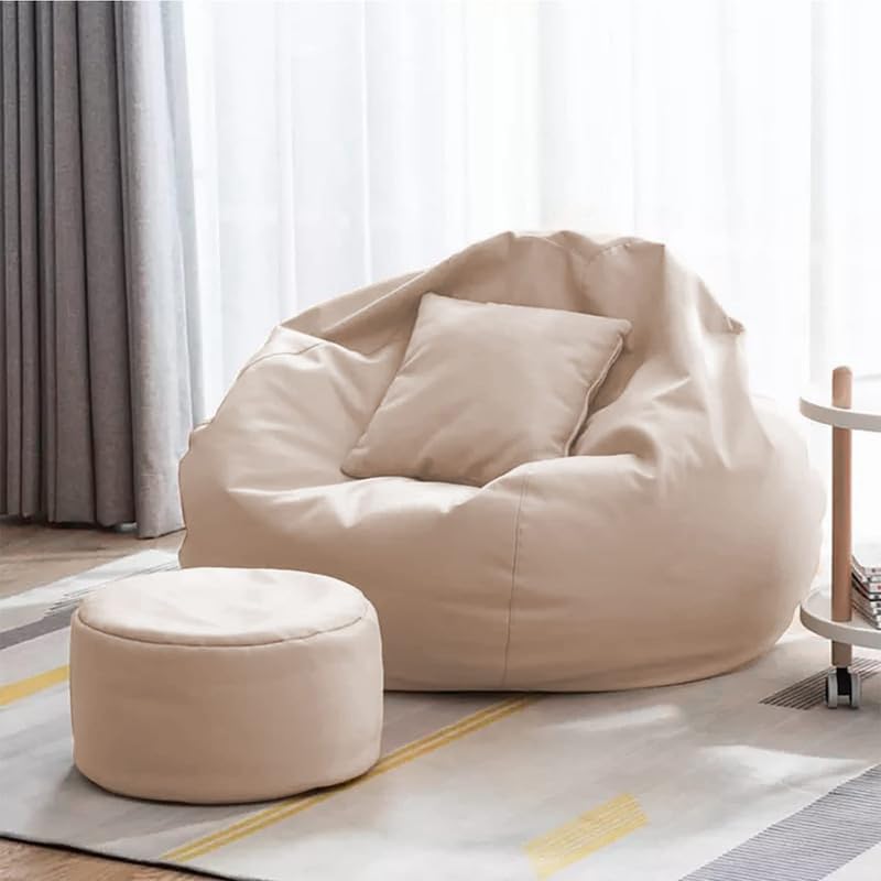 Image of Biggie Bean Bag 7XL Bean Bag Chair with Beans Filled - The Classics Bean Bag Sofa - Combo Set-Styled for Elegance with Free Cushion & Footrest (Matching Color : Yfora Cream)