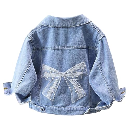 Little Girls' Basic Denim Jacket,Back to School Outfits for Kids,Bow Lace Coat Cute Long Sleeve Outwear Tops & Birthday Gifts