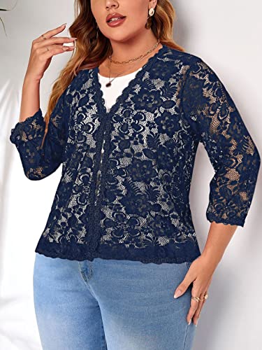 Women's Plus Size 3/4 Sleeve Bolero Shrugs Crochet Lace Open Front Cardigan2