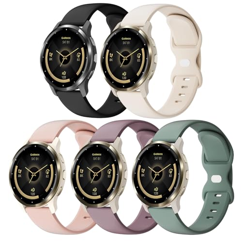 Huadea 5 Pack 18mm Silicone Watch Band Compatible with Garmin Vivoactive 4S/Vivomove 3S/Venu 3S 41mm/Venu 4 41mm/Venu 2S/Forerunner 255S/265S, Quick Release Soft Sport Straps for Women Men