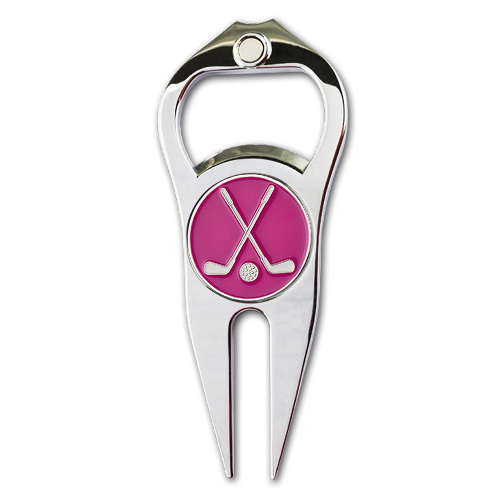 GOLTERS Golf Divot Repair Tool with Ball Marker, a Unique and Multi-Functional Golf Accessory, Nickel (Pink)