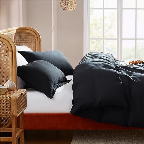 Nestl California King Duvet Cover Set with Comforter Insert - Black 4 Piece 104x98 Duvet Cover & 2 Pillow Shams with White Quilted Down Alternative Comforter, Ultra Soft, All Season