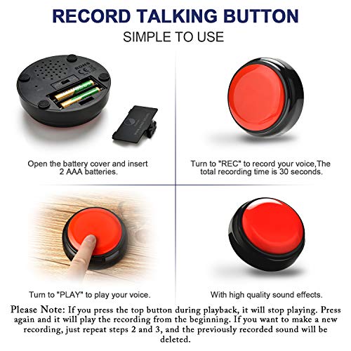 Record Talking Button Easy Button Talking Button Record Recordable Sound Buttons Answer Buzzers Talk Button(Black+Red) #TOP2